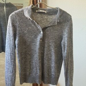 Zara Gray Collared Women's Wool Sweater